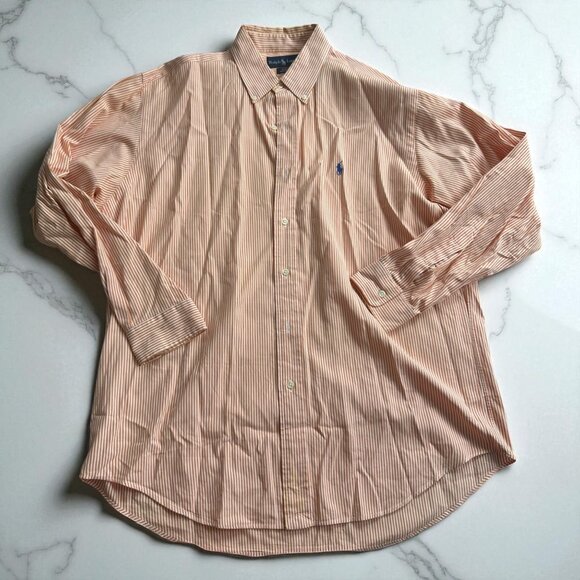 RALPH LAUREN Men's Vintage Orange White Striped Button Down Shirt Size Large - Picture 1 of 9